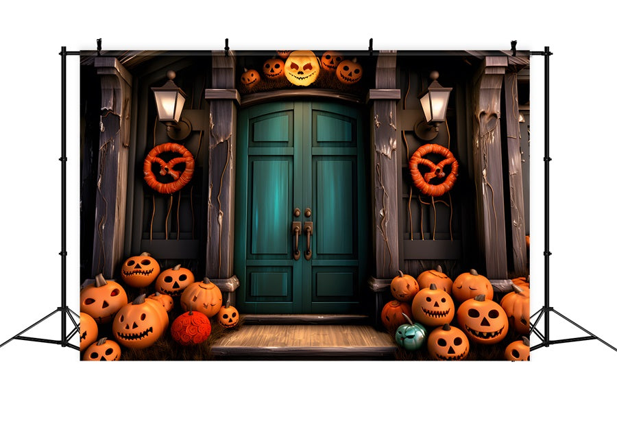 Sfondo Di Ghirlande Sulla Porta Stregata Dalla Zucca Di Halloween RR7-250