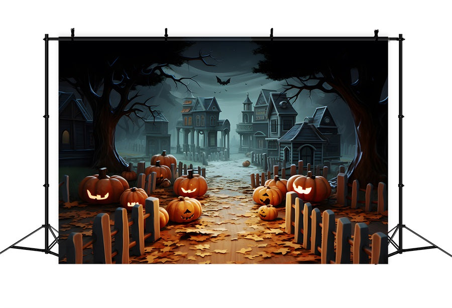 Sfondo Del Villaggio Stregato Delle Lanterne Della Zucca Di Halloween RR7-254