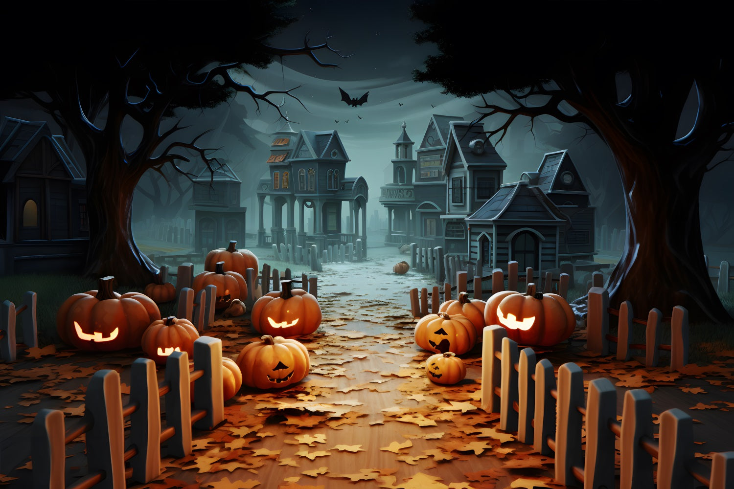 Sfondo Del Villaggio Stregato Delle Lanterne Della Zucca Di Halloween RR7-254