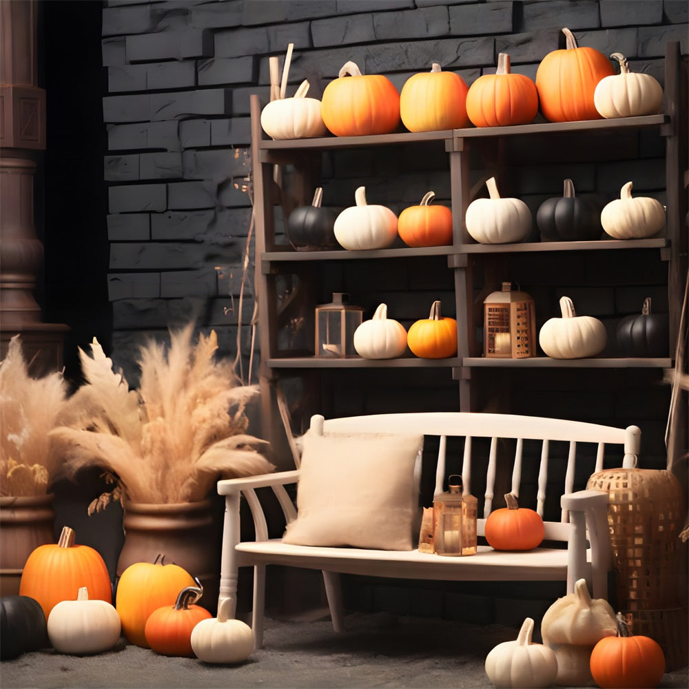 Elegante Sfondo Da Banco Floreale Con Zucca Autunnale RR7-256