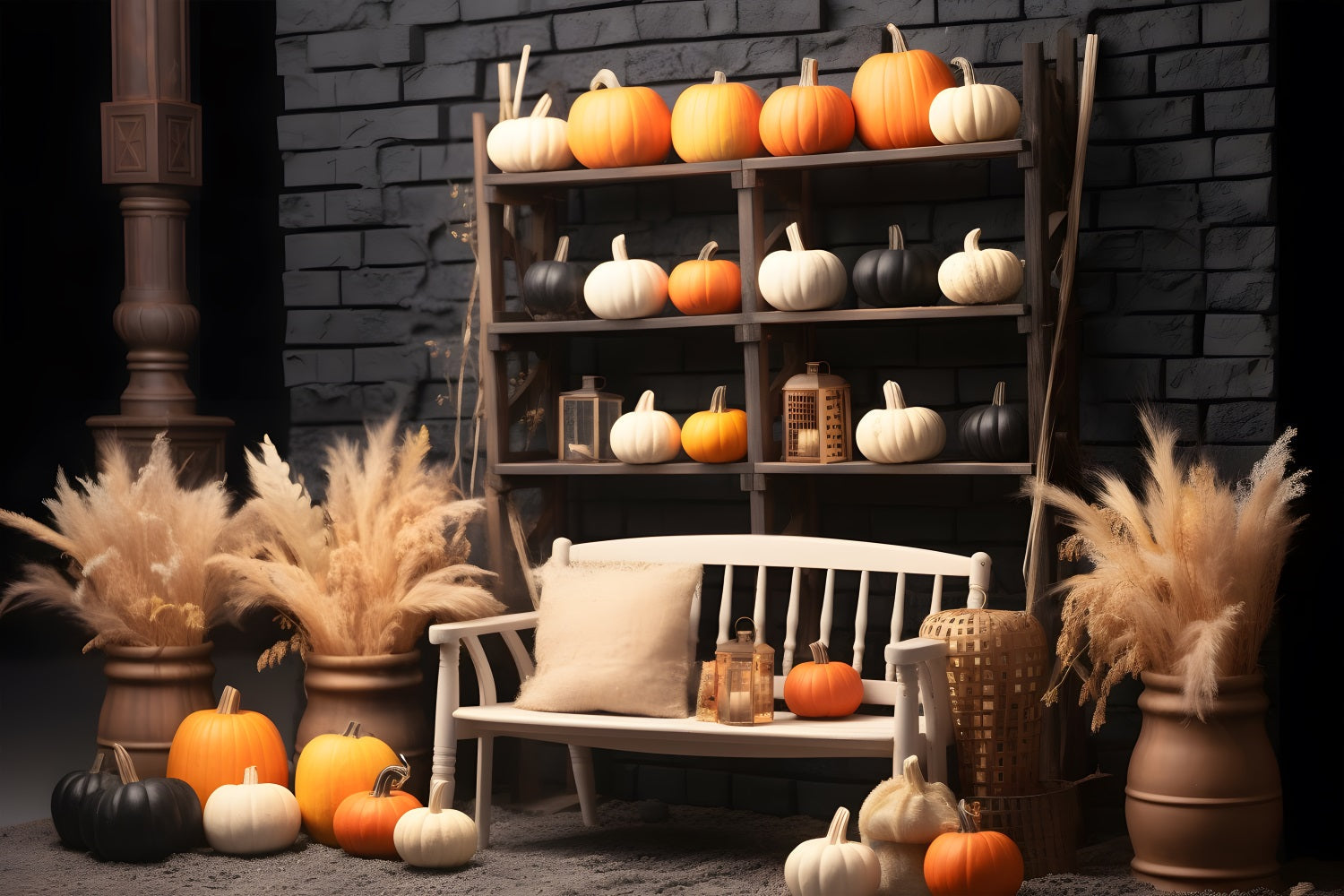 Elegante Sfondo Da Banco Floreale Con Zucca Autunnale RR7-256