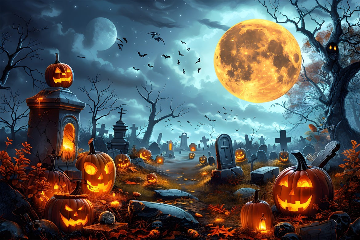 Sfondo Del Cimitero Delle Lanterne Della Zucca Di Halloween RR7-258