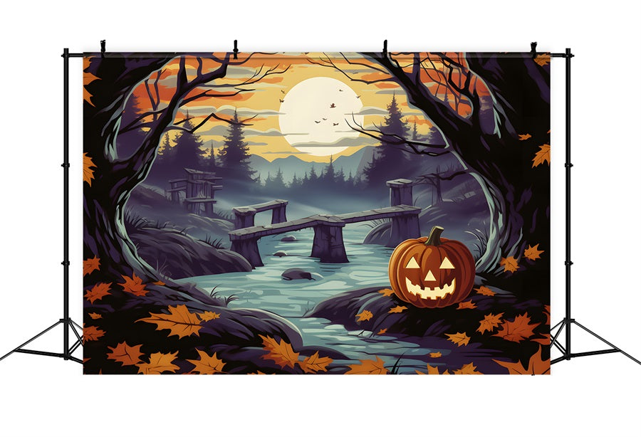Sfondo Del Fiume Della Foresta Incantata Della Zucca Di Halloween RR7-259