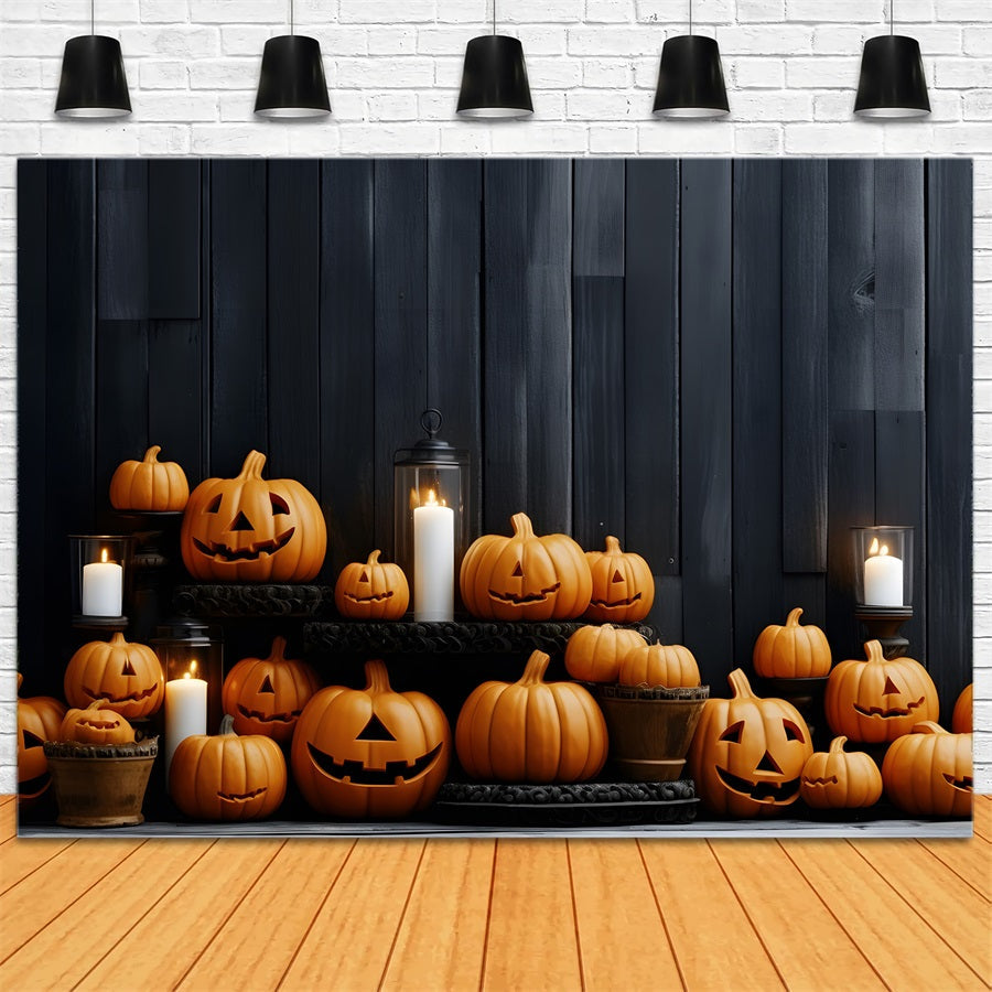 Sfondo Da Parete In Legno Con Lanterne Di Zucca Di Halloween RR7-260