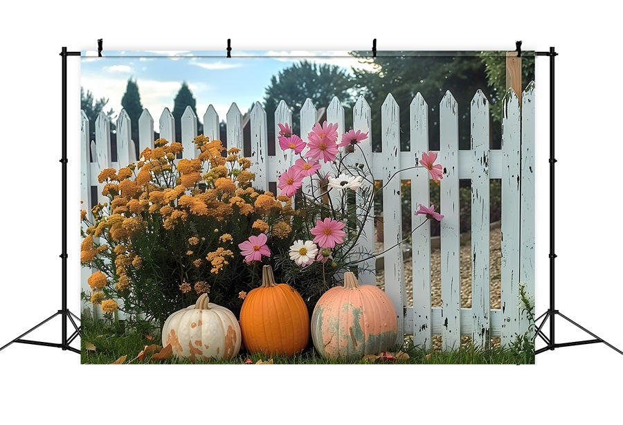 Sfondo Del Recinto Del Giardino Fiorito Di Zucca Autunnale RR7-261