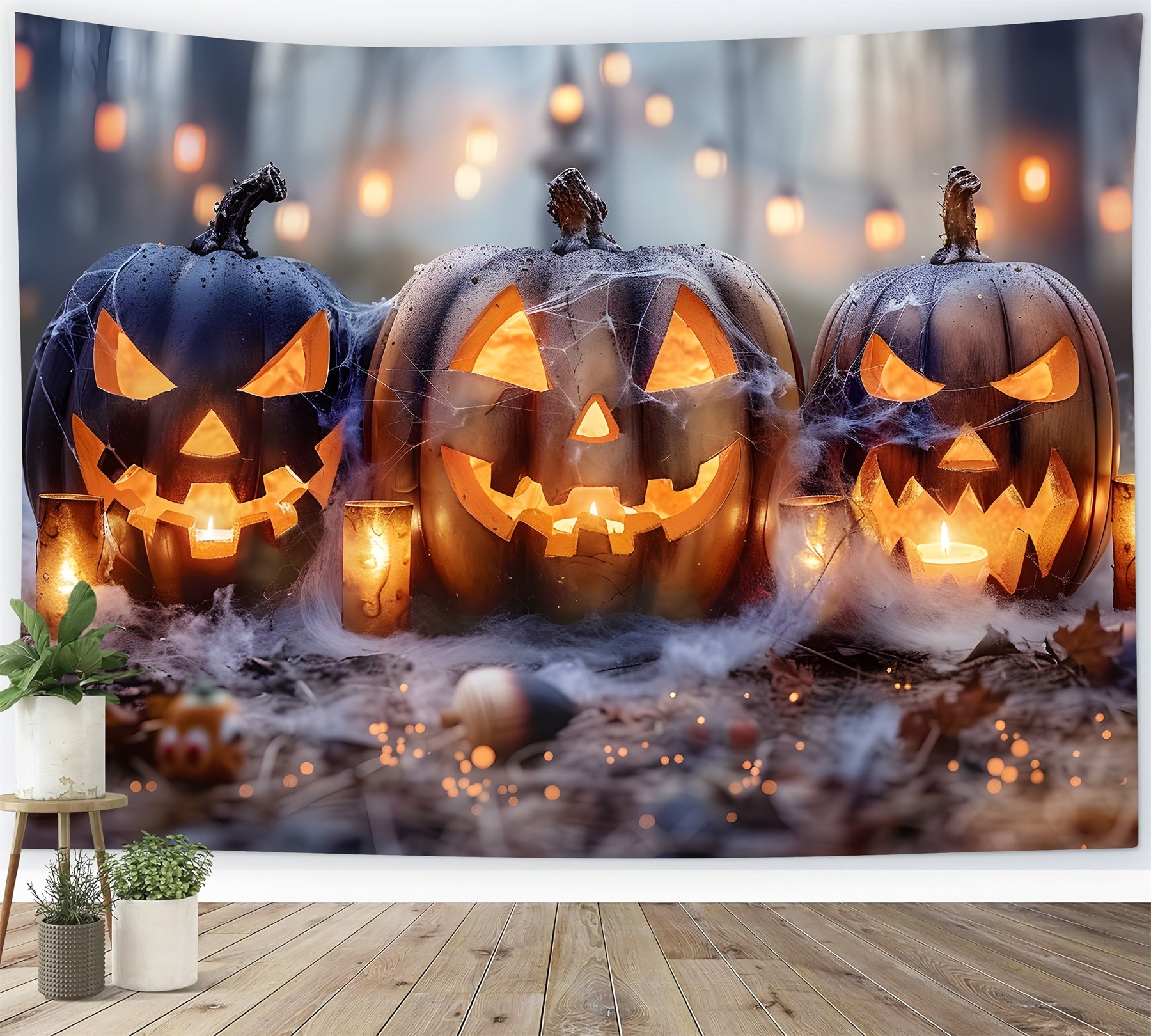 Sfondo Della Foresta Spettrale Delle Lanterne Della Zucca Di Halloween RR7-262
