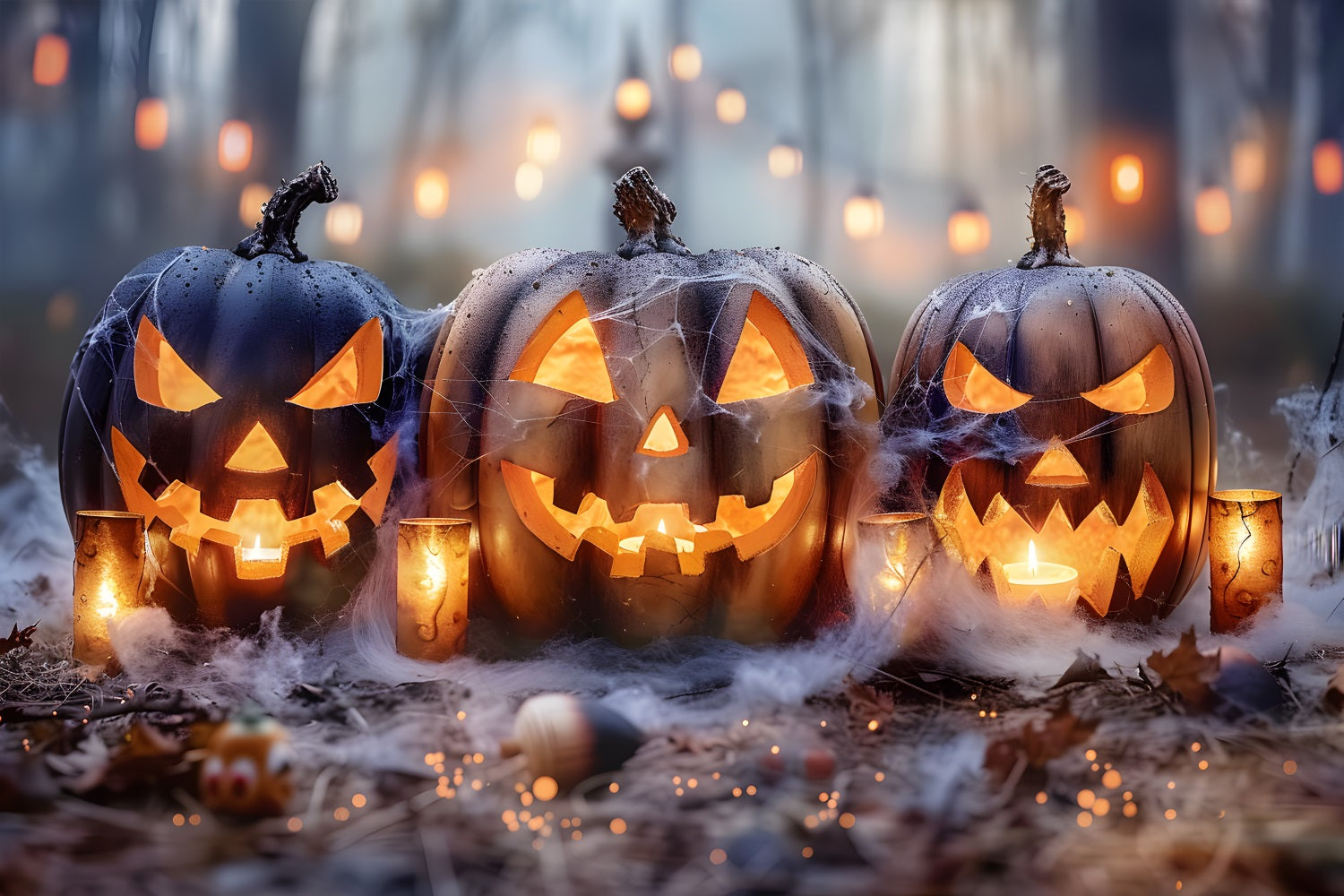Sfondo Della Foresta Spettrale Delle Lanterne Della Zucca Di Halloween RR7-262
