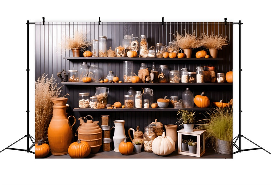 Sfondo Decorativo Per Mensola In Vaso Di Zucca Autunnale RR7-267