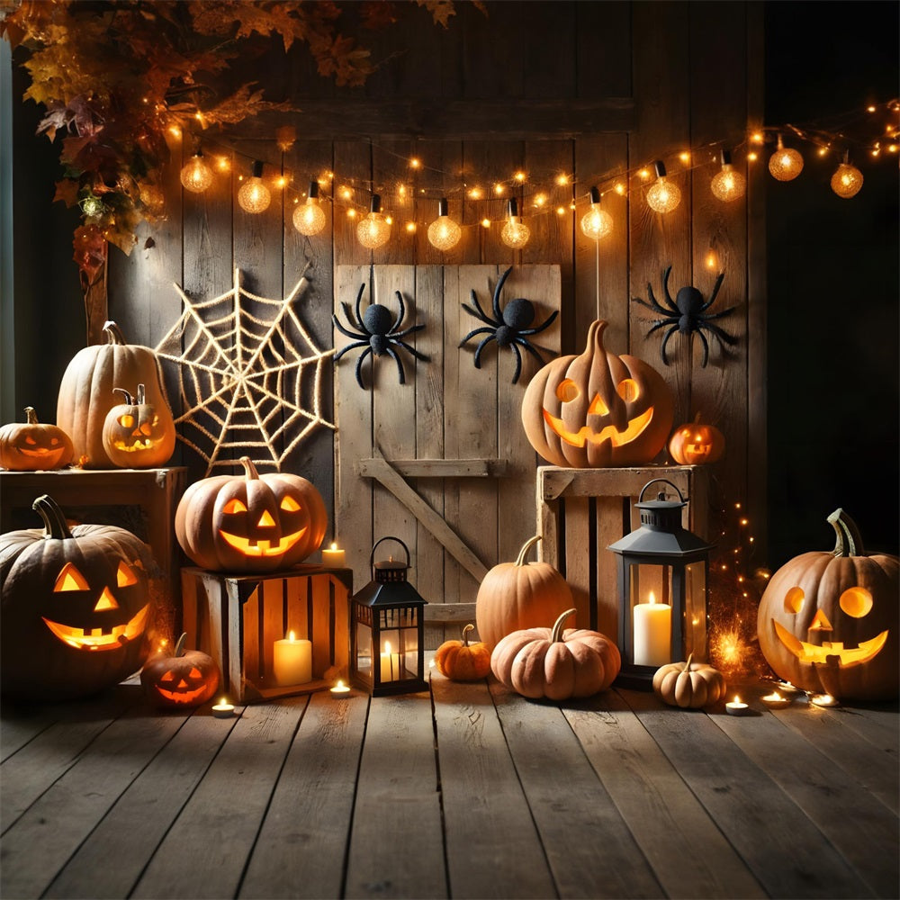 Sfondo Del Fienile Della Ragnatela Delle Lanterne Della Zucca Di Halloween RR7-271