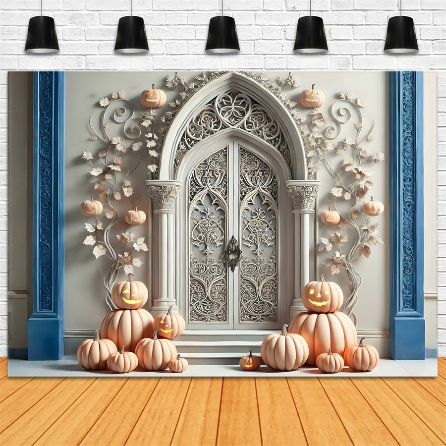 Sfondo Con Arco Gotico Bianco Con Zucca Di Halloween RR7-272