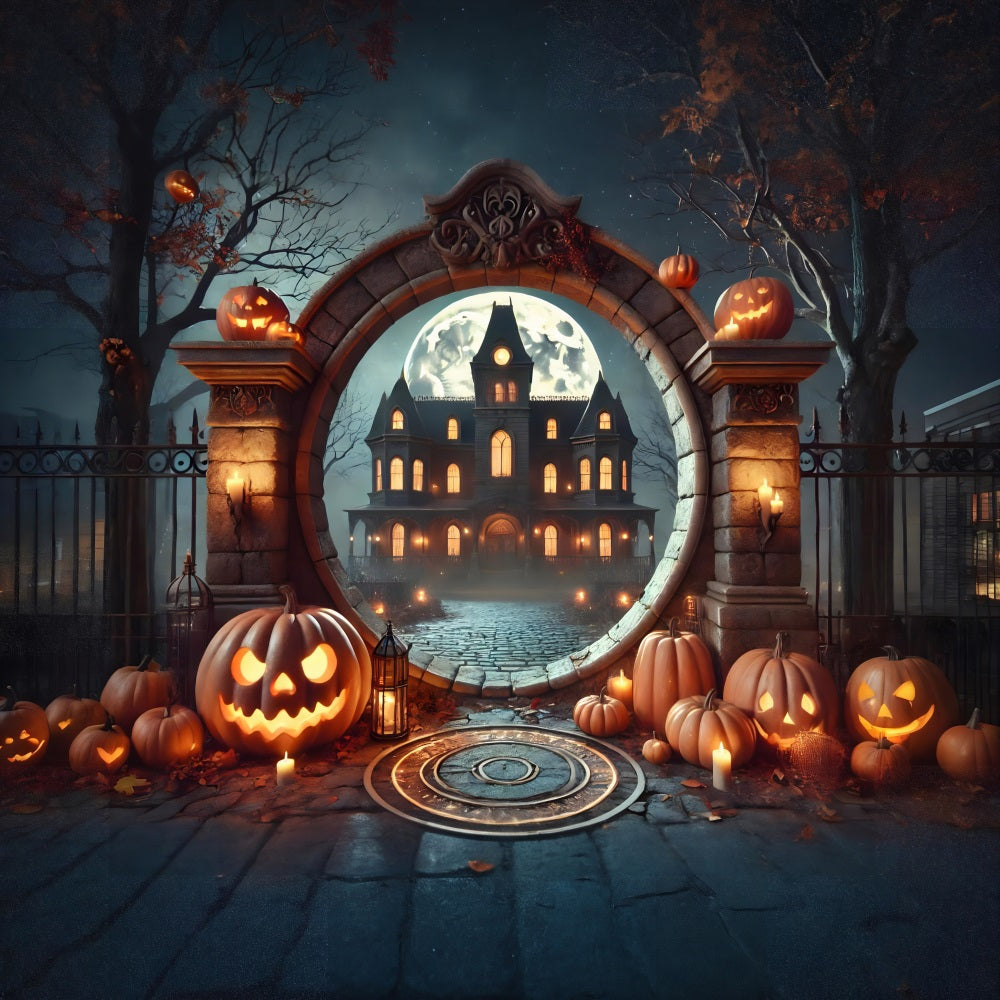 Sfondo Dell'Arco Della Villa Stregata Della Zucca Di Halloween RR7-275