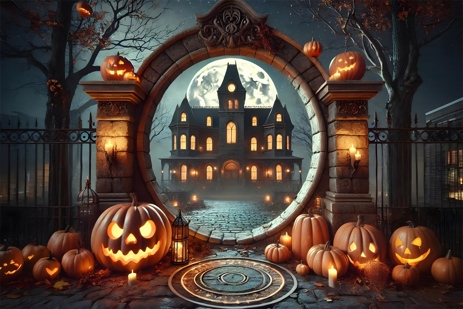 Sfondo Dell'Arco Della Villa Stregata Della Zucca Di Halloween RR7-275