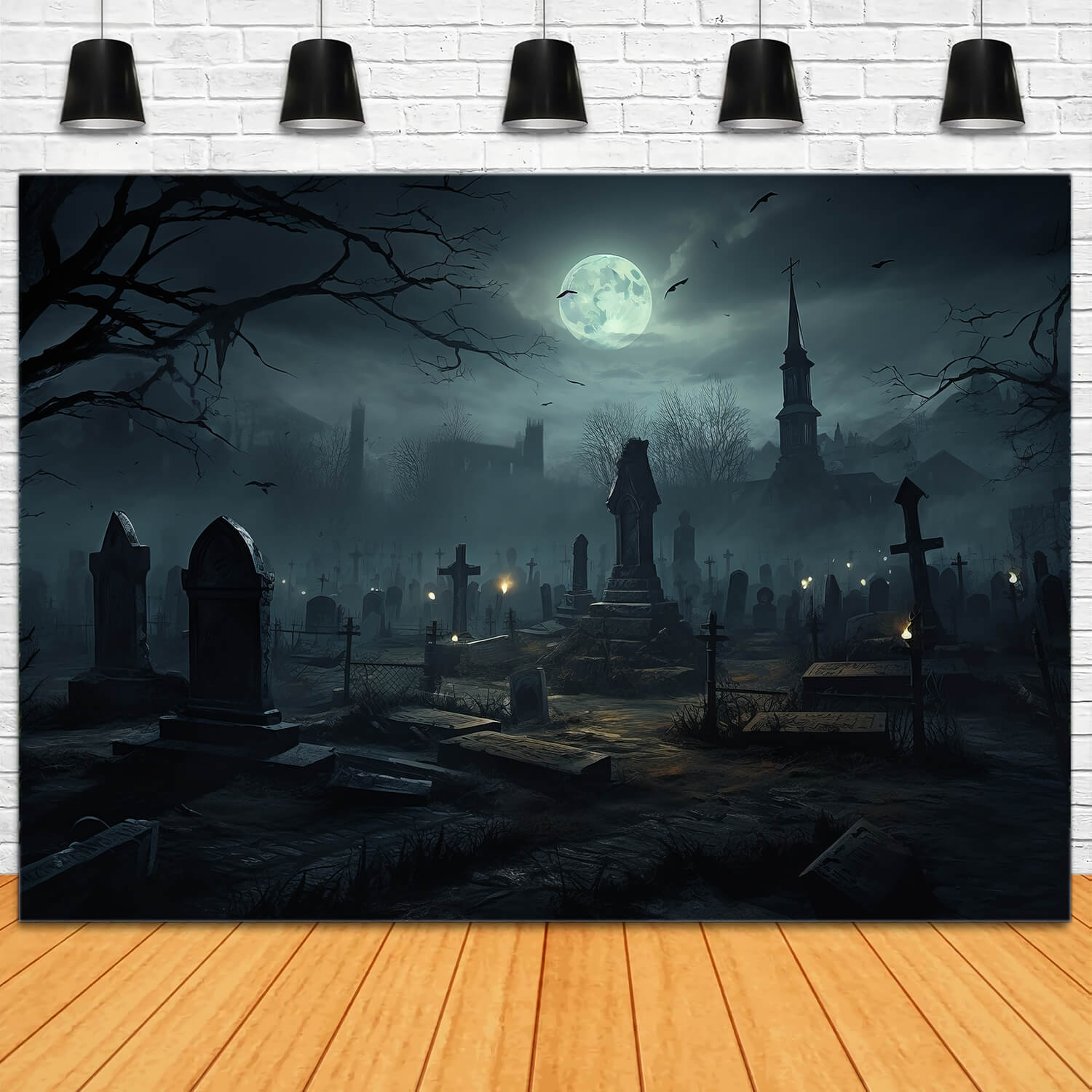 Sfondo Notturno Del Cimitero Spettrale Di Halloween RR7-28