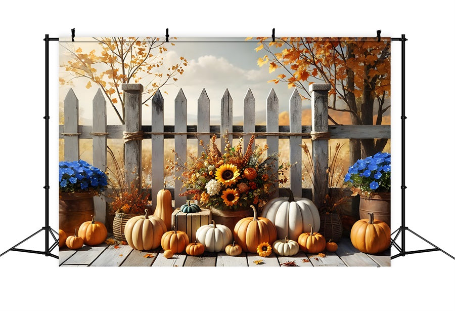 Sfondo Di Staccionata Di Zucca Floreale Raccolta Autunnale RR7-280