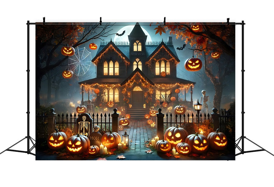 Sfondo Della Casa Stregata Delle Lanterne Della Zucca Di Halloween RR7-281