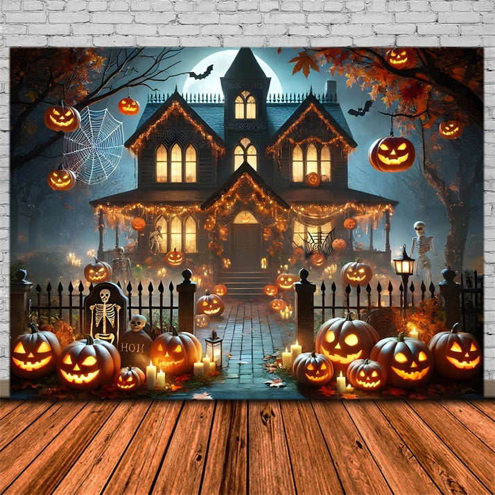 Sfondo Della Casa Stregata Delle Lanterne Della Zucca Di Halloween RR7-281