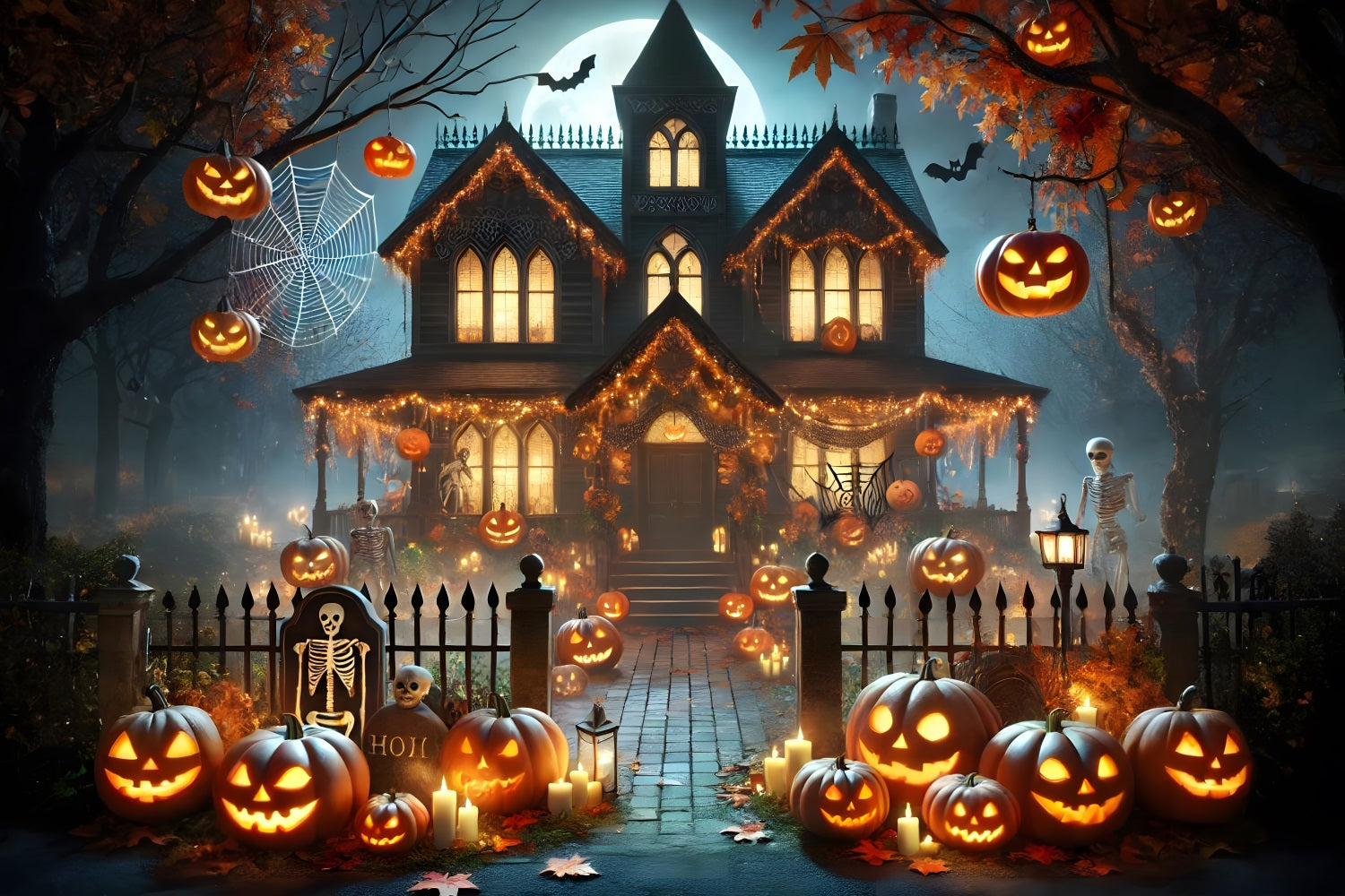 Sfondo Della Casa Stregata Delle Lanterne Della Zucca Di Halloween RR7-281