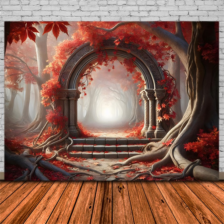 Sfondo Dell'Arco In Pietra Della Foresta Autunnale Incantata RR7-283