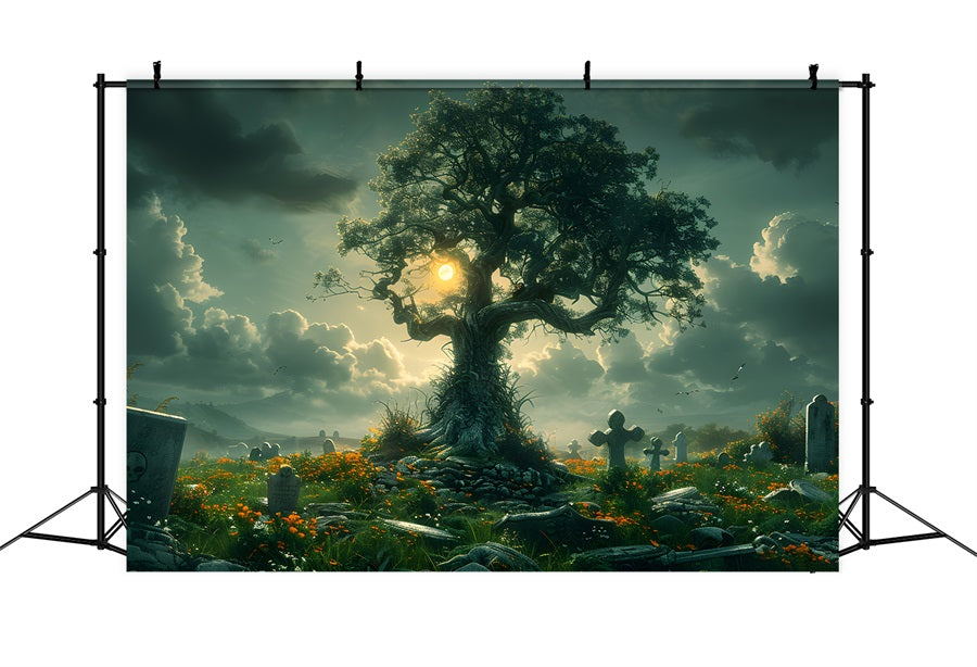 Sfondo Dell'Albero Del Cimitero Incantato Di Halloween RR7-286