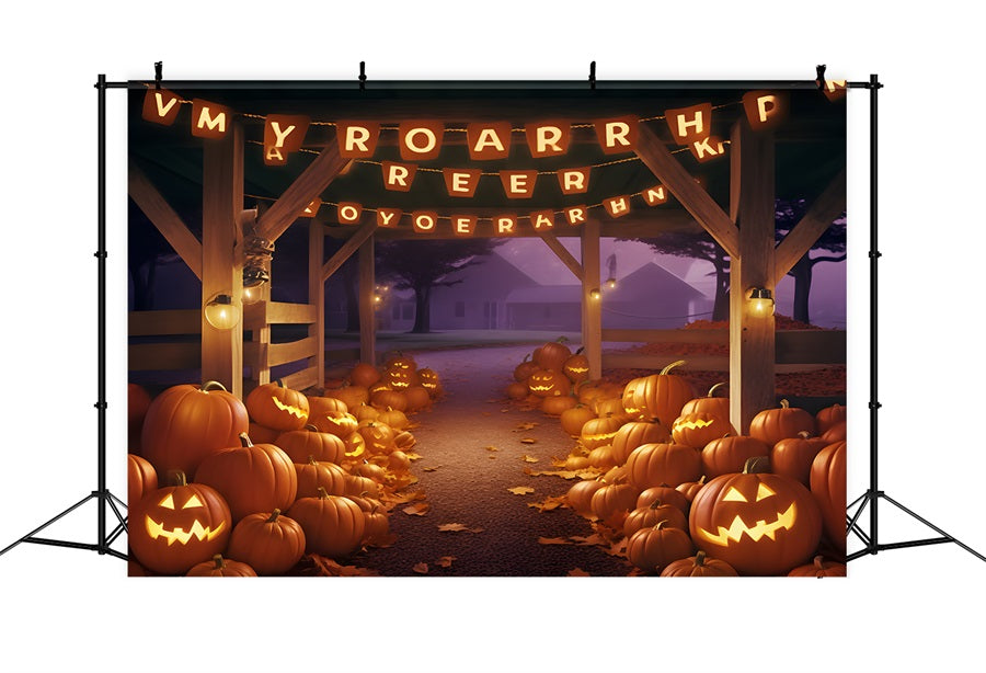 Sfondo Del Percorso Del Fienile Festivo Della Zucca Di Halloween RR7-288