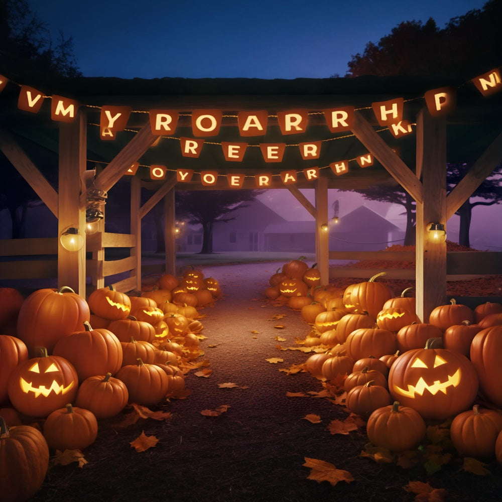 Sfondo Del Percorso Del Fienile Festivo Della Zucca Di Halloween RR7-288