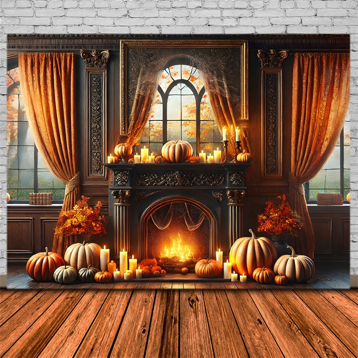 Elegante Camino Autunnale Con Zucche E Candele Sullo Sfondo RR7-290