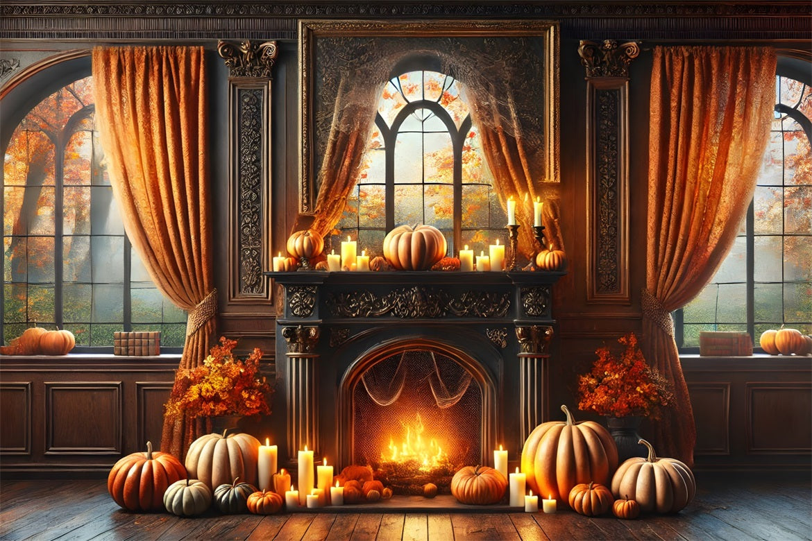 Elegante Camino Autunnale Con Zucche E Candele Sullo Sfondo RR7-290