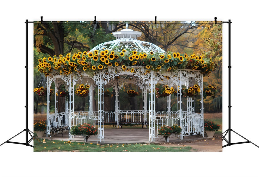 Sfondo Del Parco Autunnale Del Gazebo Decorato Con Girasoli RR7-294