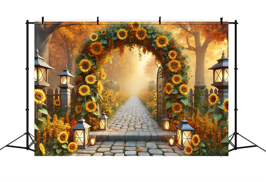 Lanterne Ad Arco Di Girasole Sfondo Giardino Autunnale RR7-295