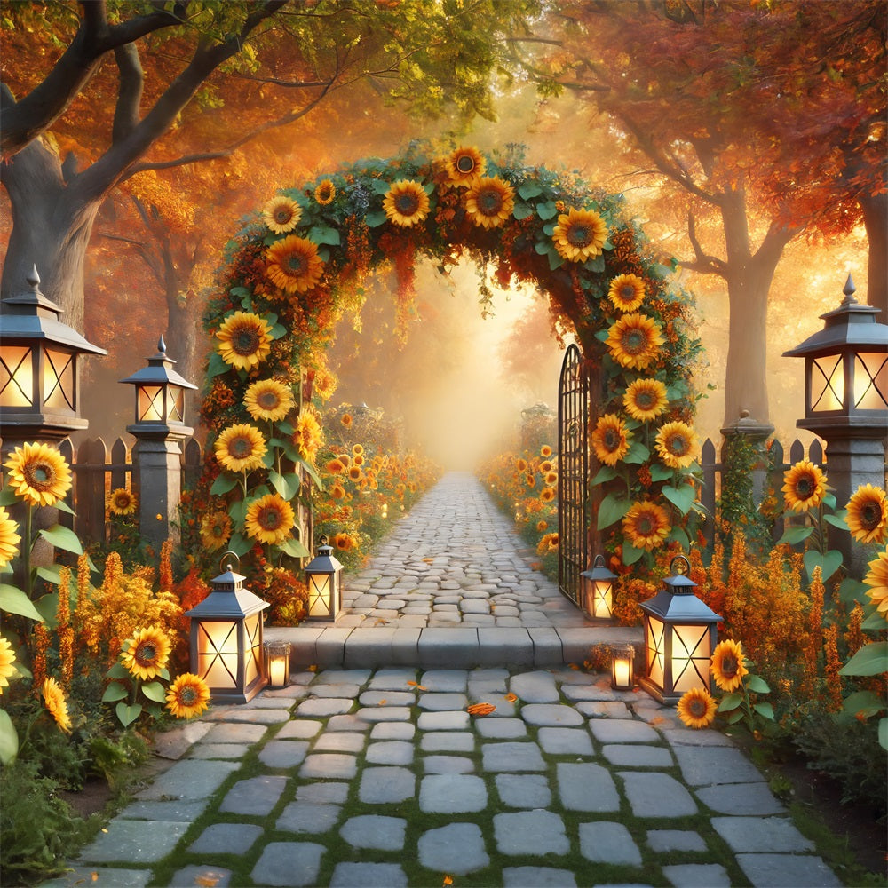 Lanterne Ad Arco Di Girasole Sfondo Giardino Autunnale RR7-295