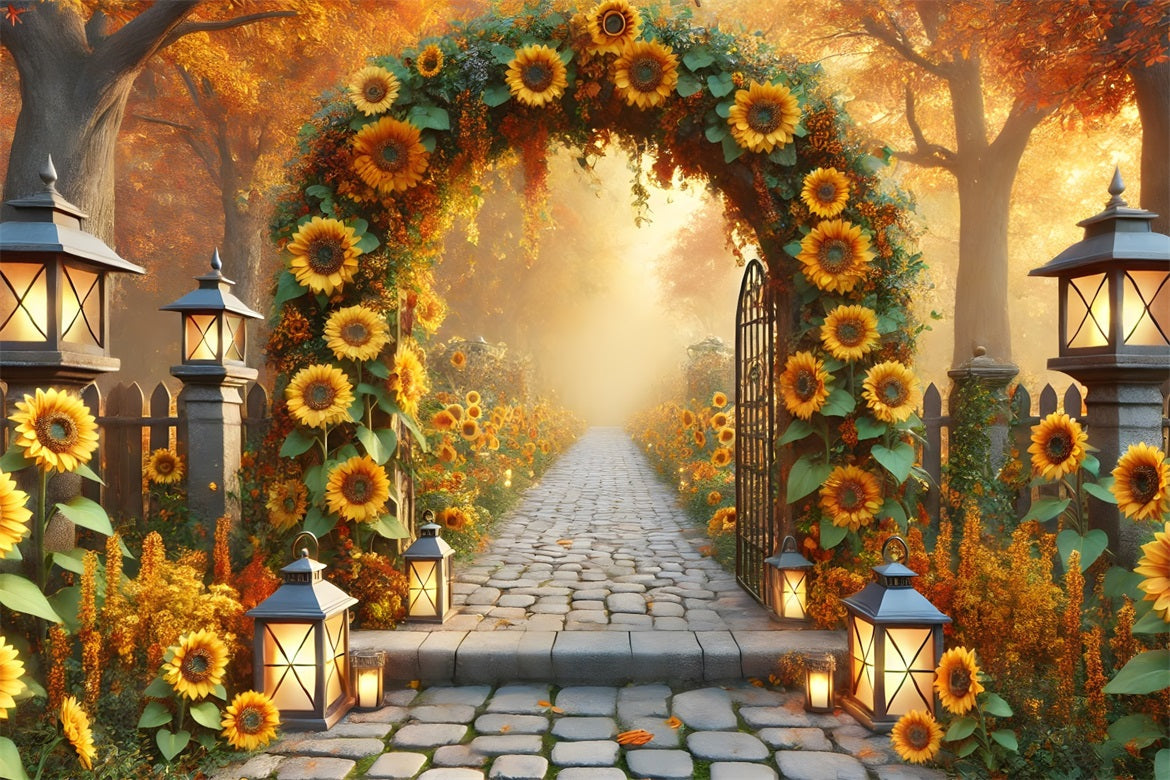 Lanterne Ad Arco Di Girasole Sfondo Giardino Autunnale RR7-295