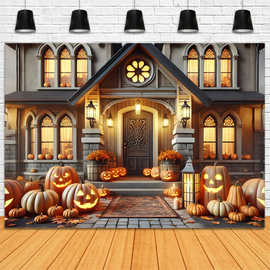 Sfondo Di Casa Vittoriana Con Lanterne Di Zucca Di Halloween RR7-299
