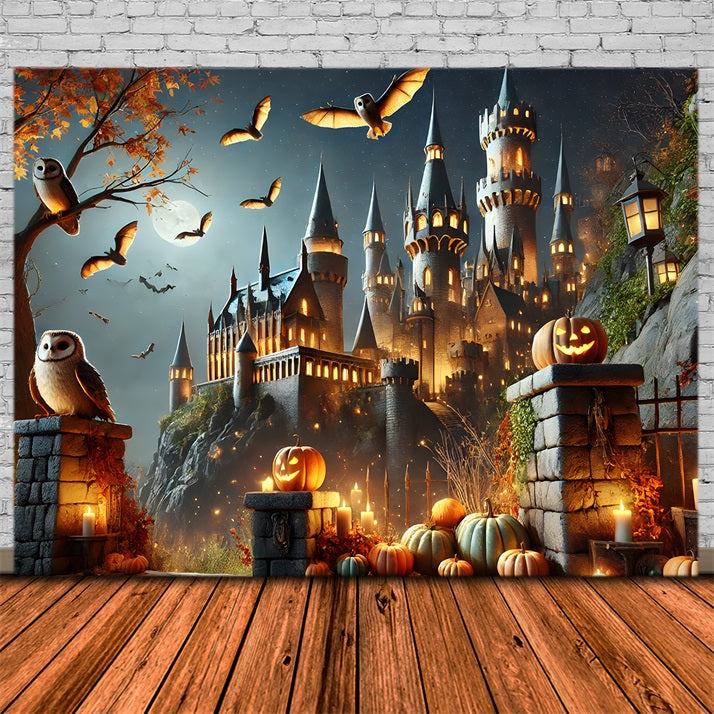 Sfondo Del Castello Incantato Delle Lanterne Della Zucca Di Halloween RR7-300