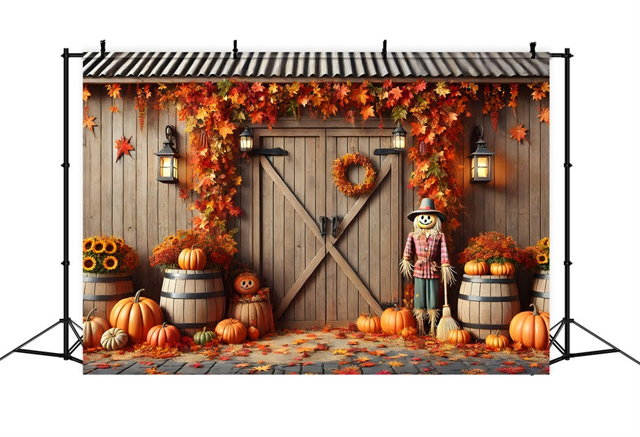 Sfondo Autunno Fienile Zucche Spaventapasseri RR7-302