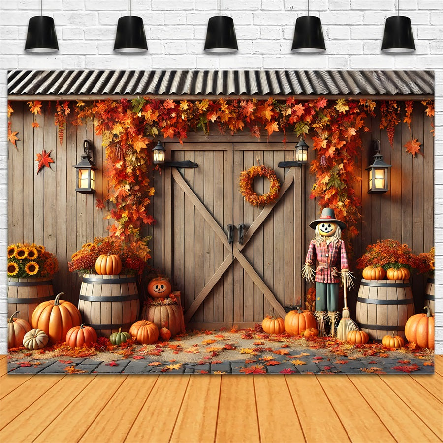 Sfondo Autunno Fienile Zucche Spaventapasseri RR7-302