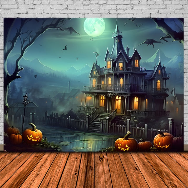 Sfondo Di Halloween Con Lanterne Di Zucca Della Casa Stregata RR7-306