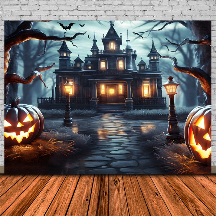 Sfondo Di Halloween Con Lanterne Di Zucca Della Villa Stregata RR7-307