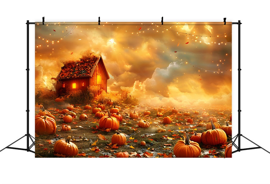 Sfondo Di Cabina Accogliente Campo Di Zucca Autunnale Dorato RR7-318