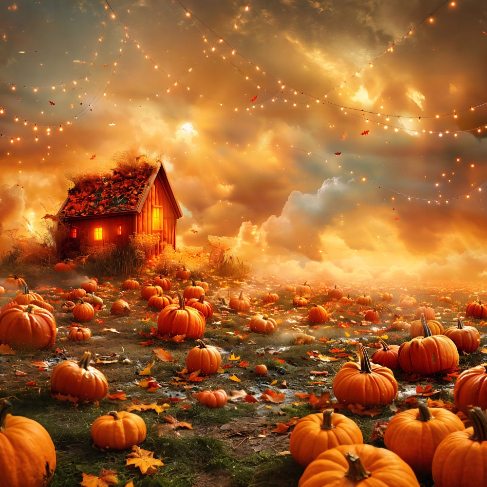 Sfondo Di Cabina Accogliente Campo Di Zucca Autunnale Dorato RR7-318