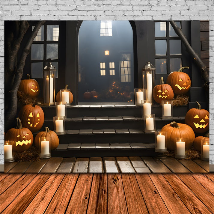 Sfondo Di Lanterne Di Zucca Con Portico Infestato RR7-319