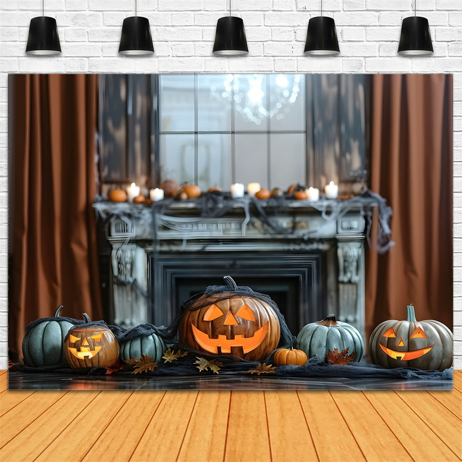 Sfondo Di Zucche Luminose Con Camino Di Halloween RR7-323
