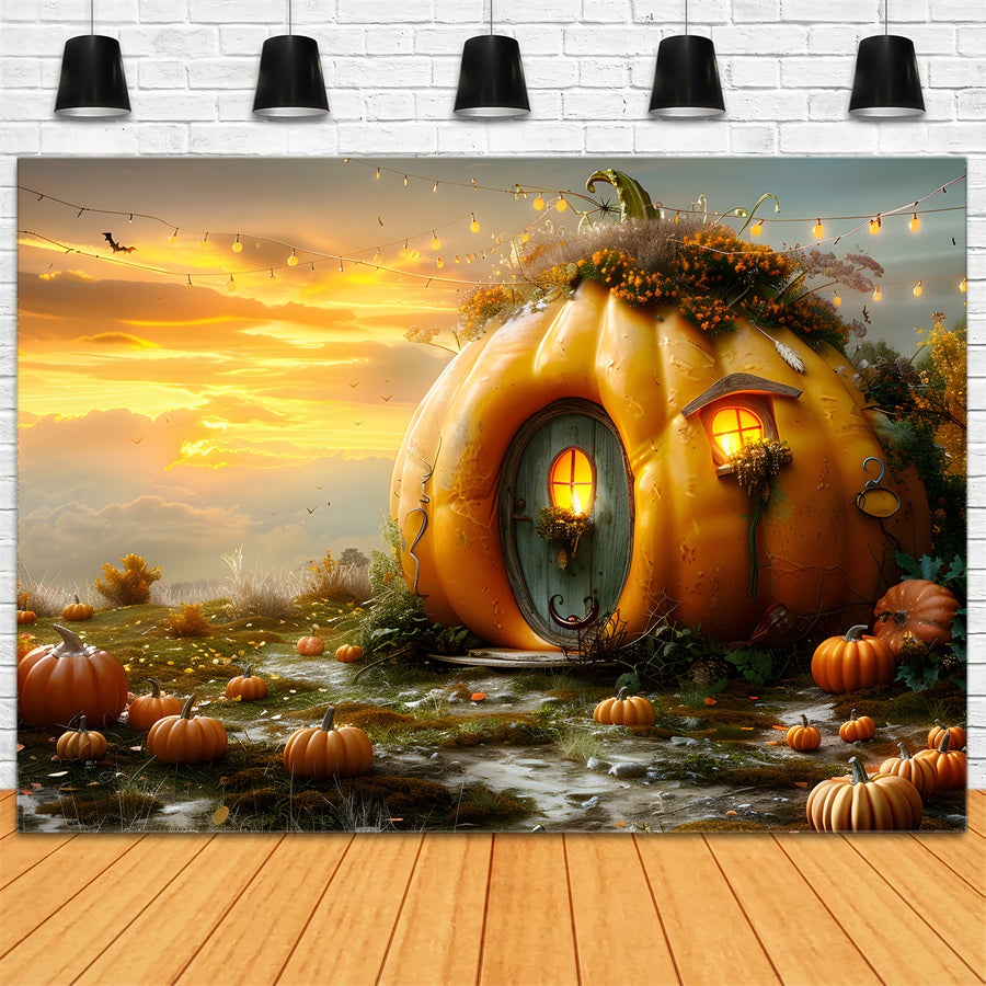Sfondo Tramonto Autunno Cottage Zucca RR7-324