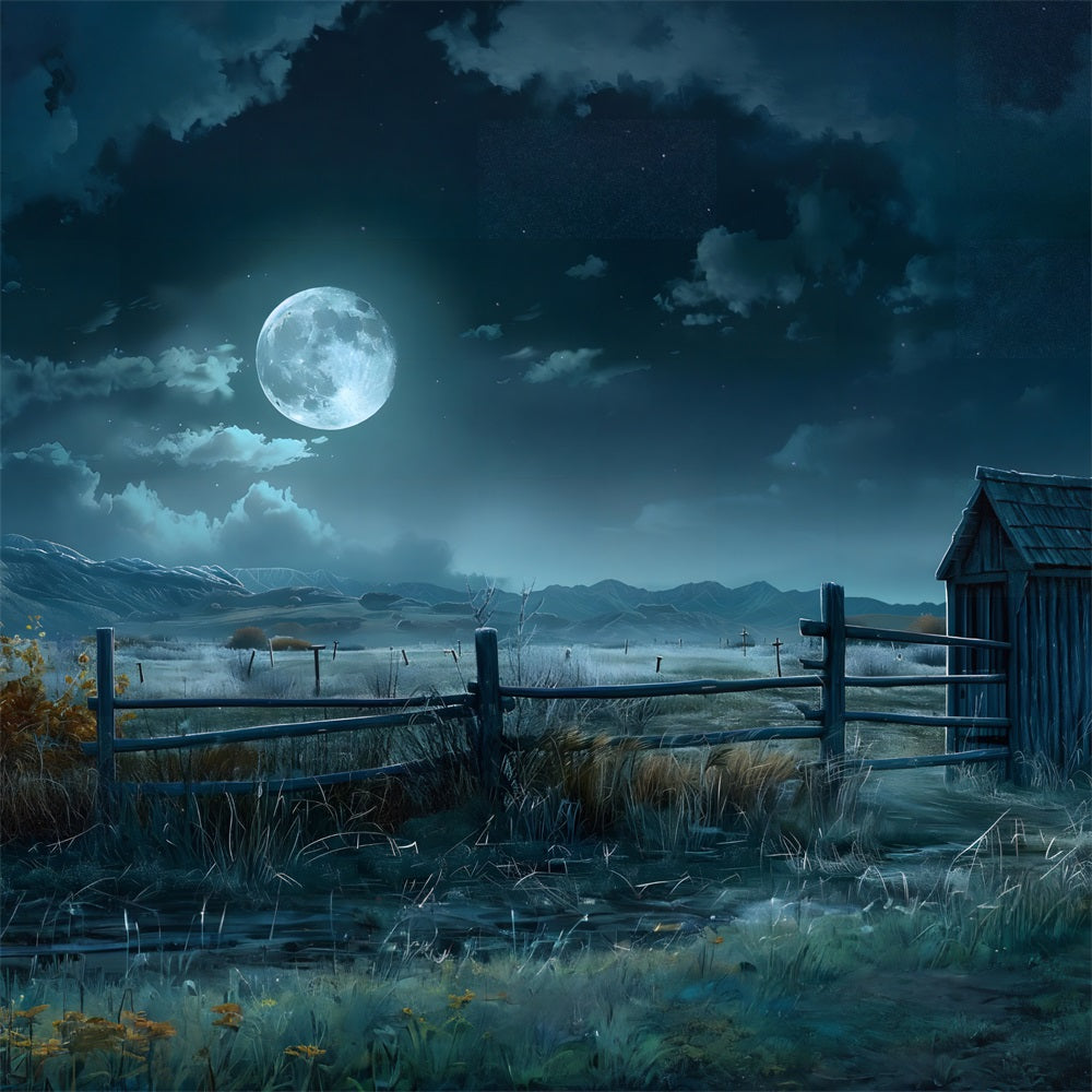 Sfondo Di Halloween Della Fattoria Stregata Al Chiaro Di Luna RR7-329