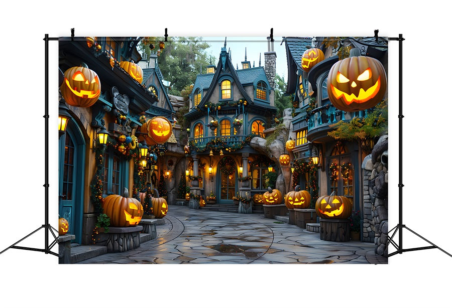 Sfondo Delle Lanterne Di Zucca Del Villaggio Di Halloween RR7-333