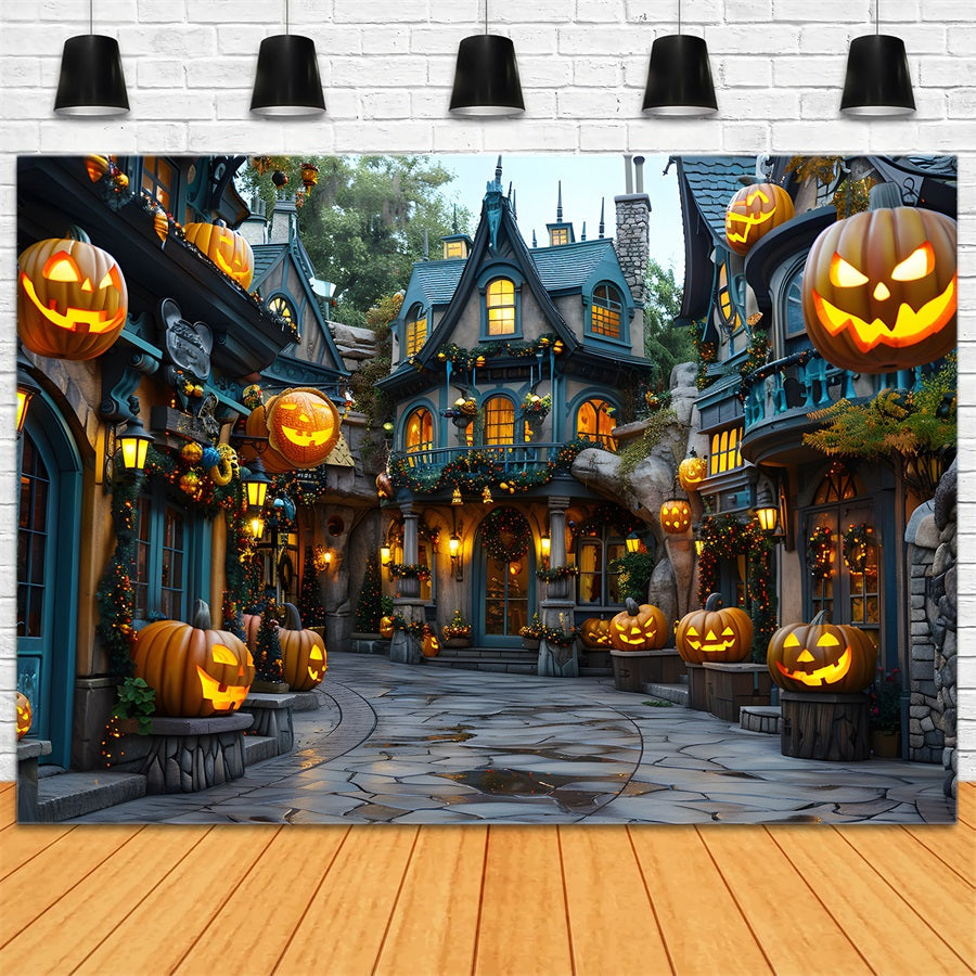 Sfondo Delle Lanterne Di Zucca Del Villaggio Di Halloween RR7-333