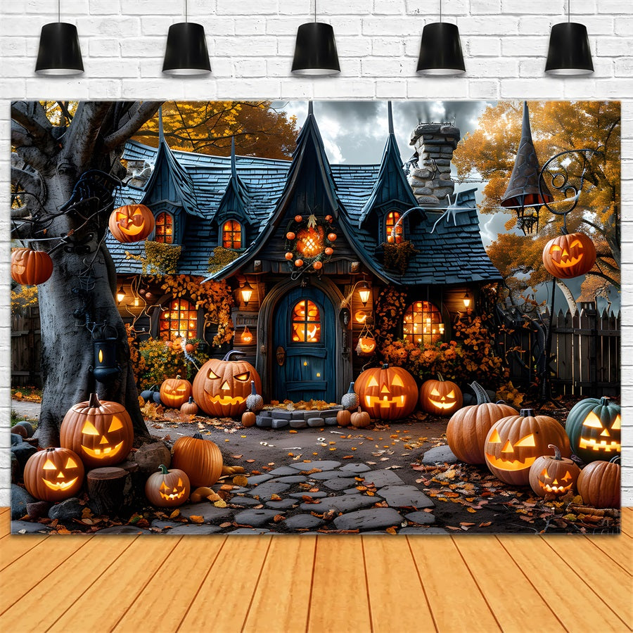 Sfondo Del Villaggio Spettrale Delle Lanterne Della Zucca Di Halloween RR7-335