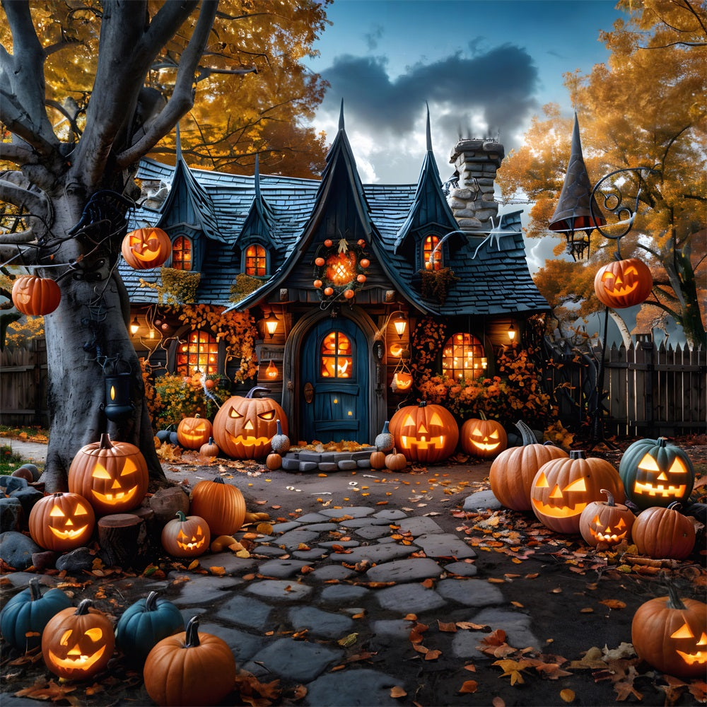 Sfondo Del Villaggio Spettrale Delle Lanterne Della Zucca Di Halloween RR7-335