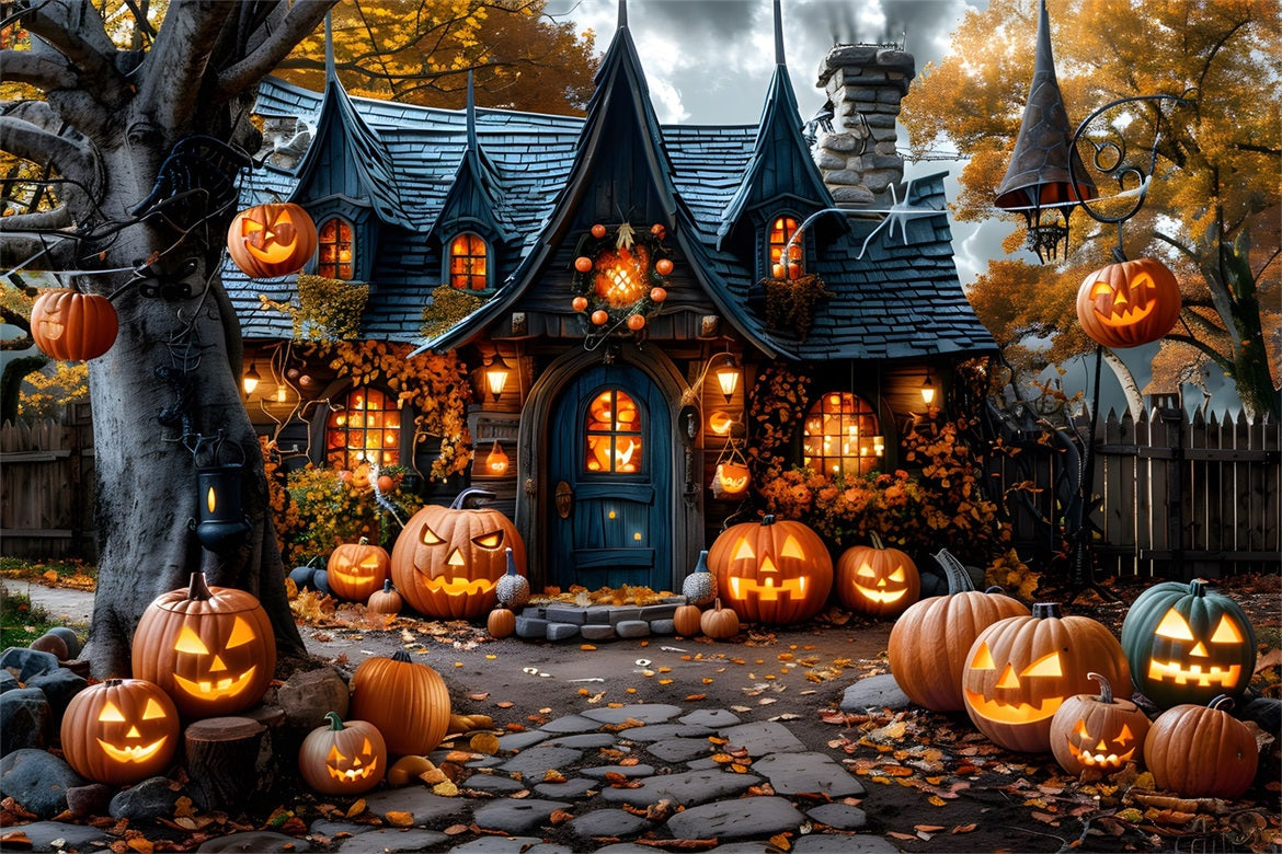 Sfondo Del Villaggio Spettrale Delle Lanterne Della Zucca Di Halloween RR7-335