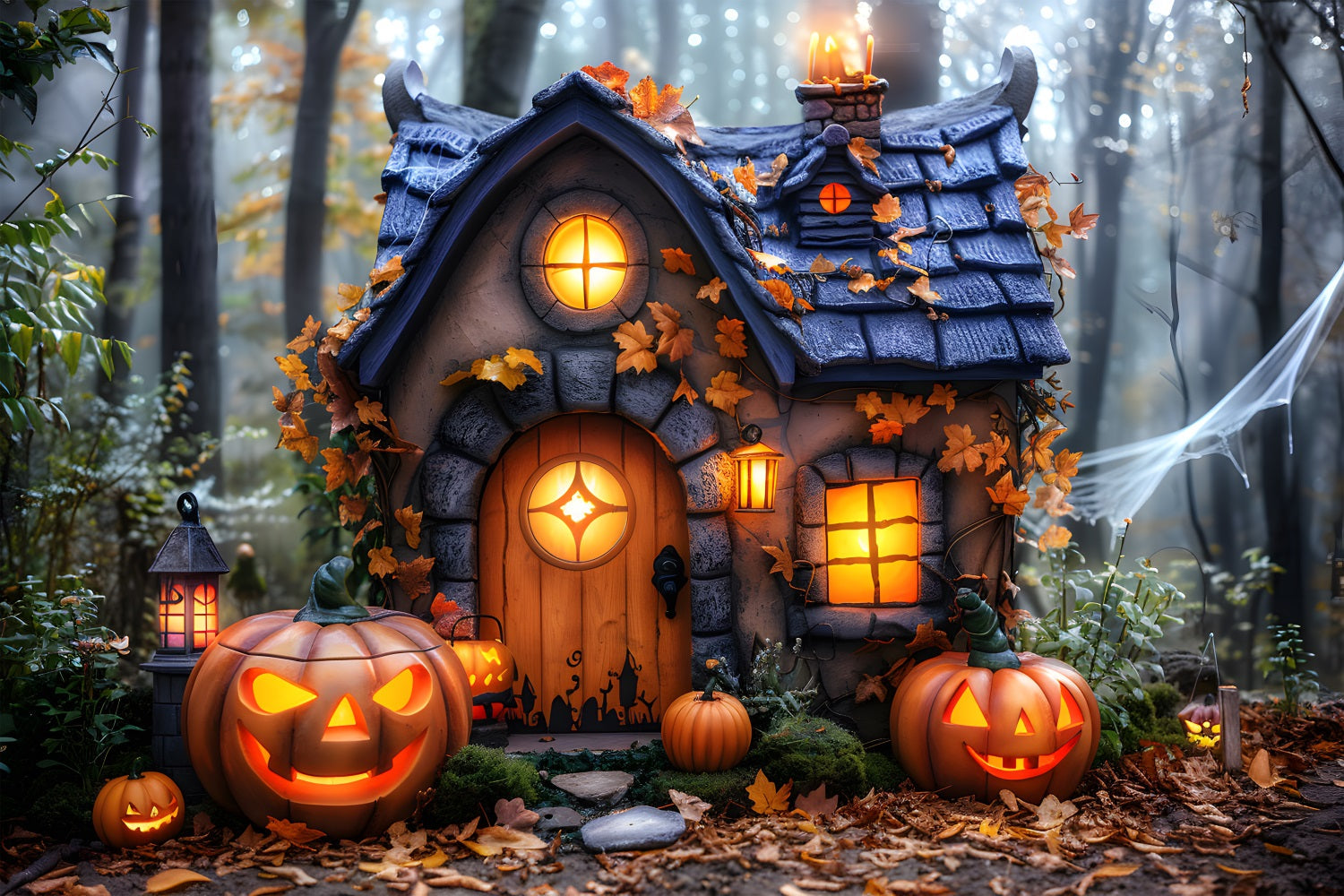 Sfondo Di Lanterne Di Zucca Di Halloween Cottage RR7-340