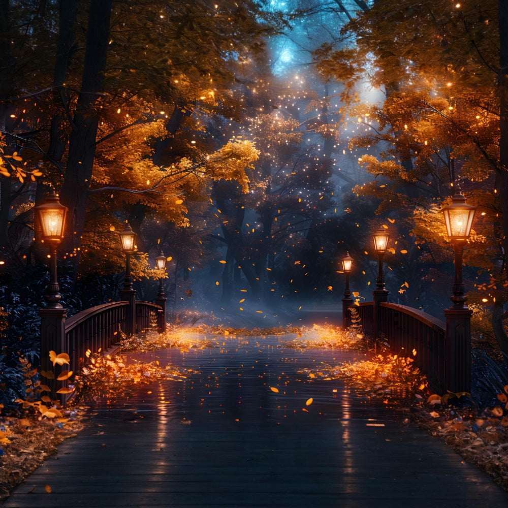 Magico Sfondo Del Ponte Della Lampada Notturna Autunnale RR7-348